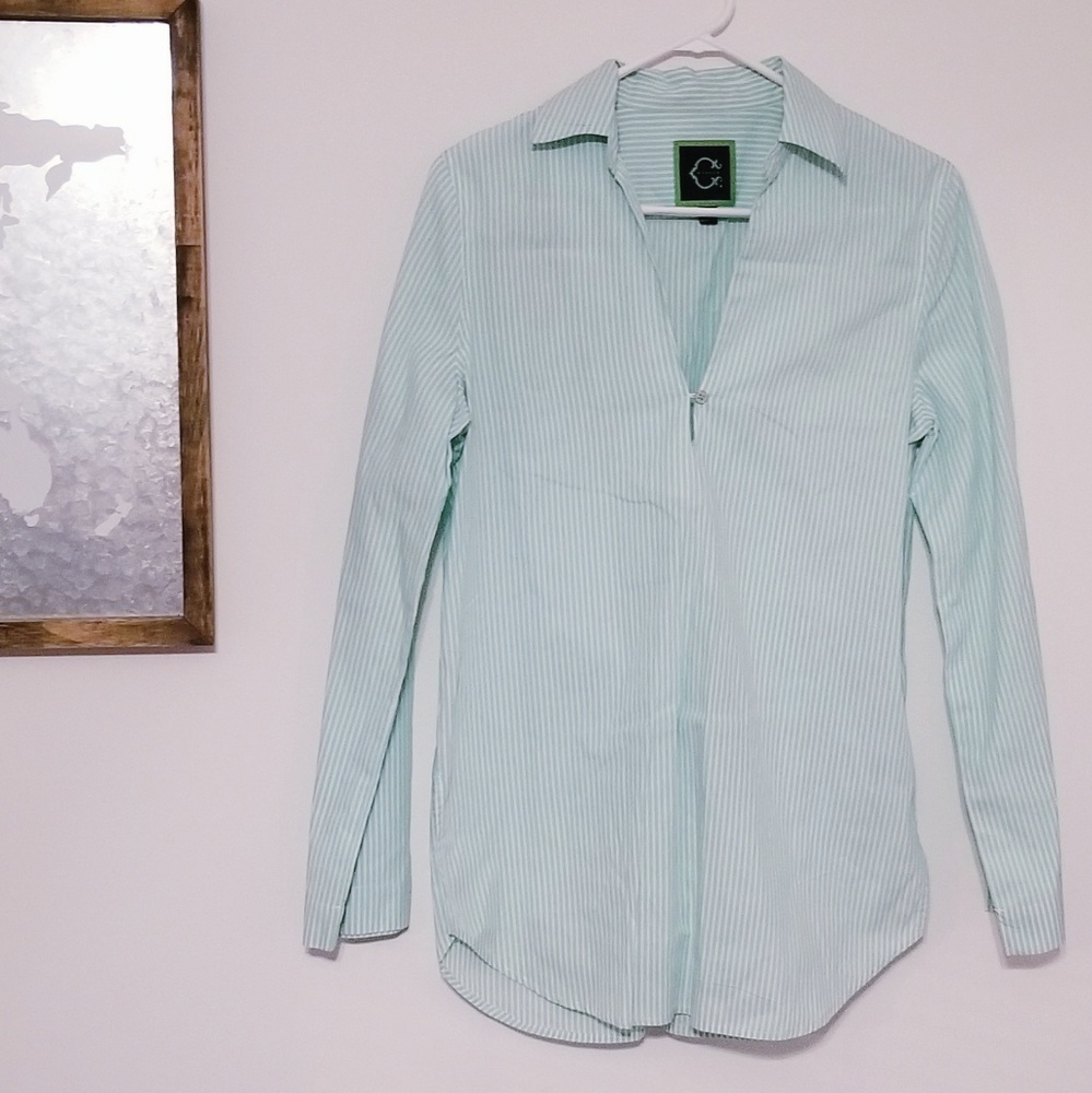 C Wonder Mint Green Striped Collared Tunic